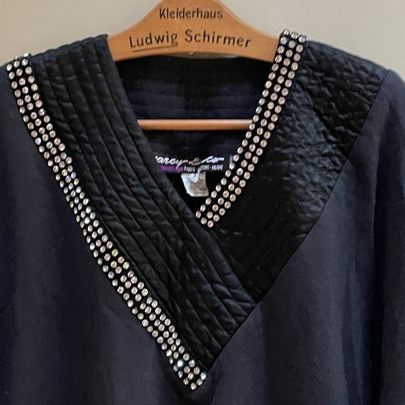 Marcy and Co Paris France, Medium  top, black rhinestone blouse, French clothes - Picture 3 of 11